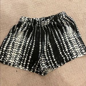 black and white patterned shorts